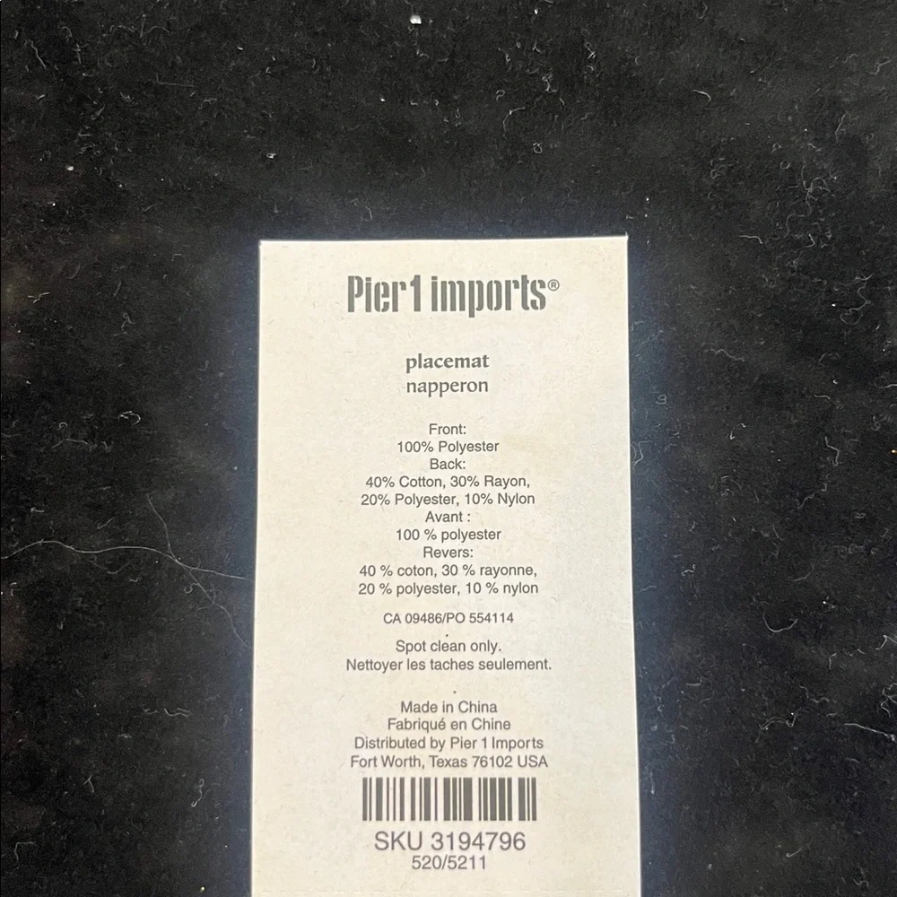 Pier 1 Imports Fall Placemat Set of 2 NWT